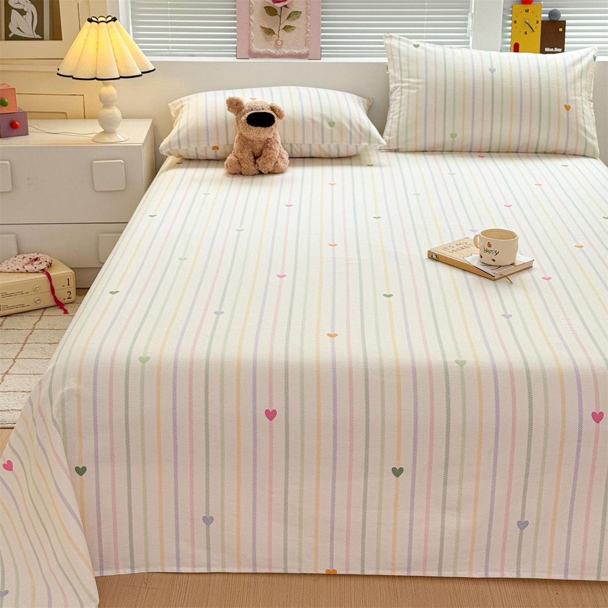 91家纺网 家纺一手货源 找家纺 名兮家居 2025秋冬新款100%全棉纯棉磨毛单床单 床单单件 彩色心情