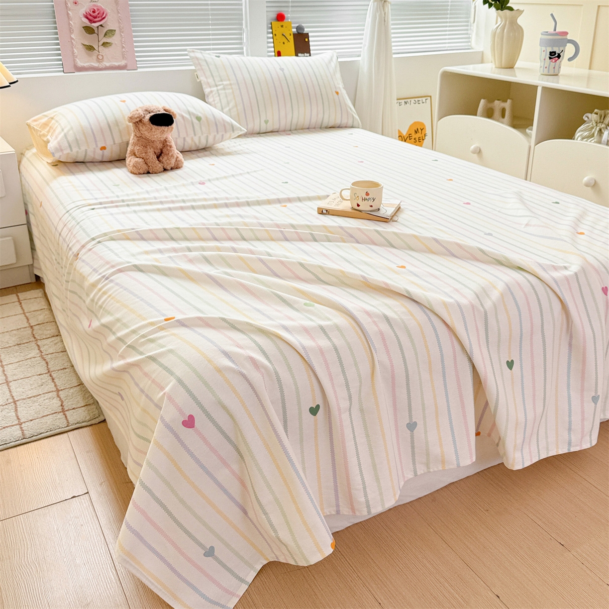 91家纺网 家纺一手货源 找家纺 名兮家居 2025秋冬新款100%全棉纯棉磨毛单床单 床单单件 彩色心情