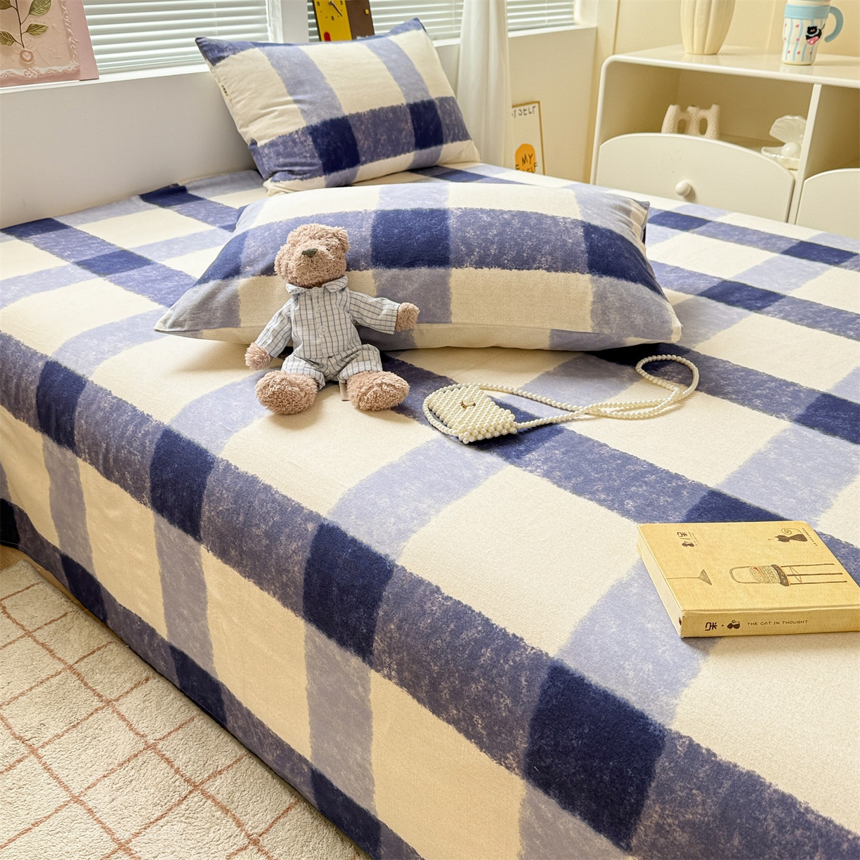 91家纺网 家纺一手货源 找家纺 名兮家居 2025秋冬新款100%全棉纯棉磨毛单床单 床单单件 大蓝格