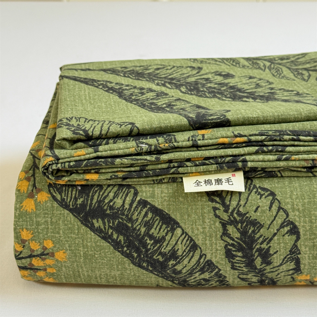 名兮家居 2025秋冬新款100%全棉纯棉磨毛单床单 床单单件 繁叶流金-绿