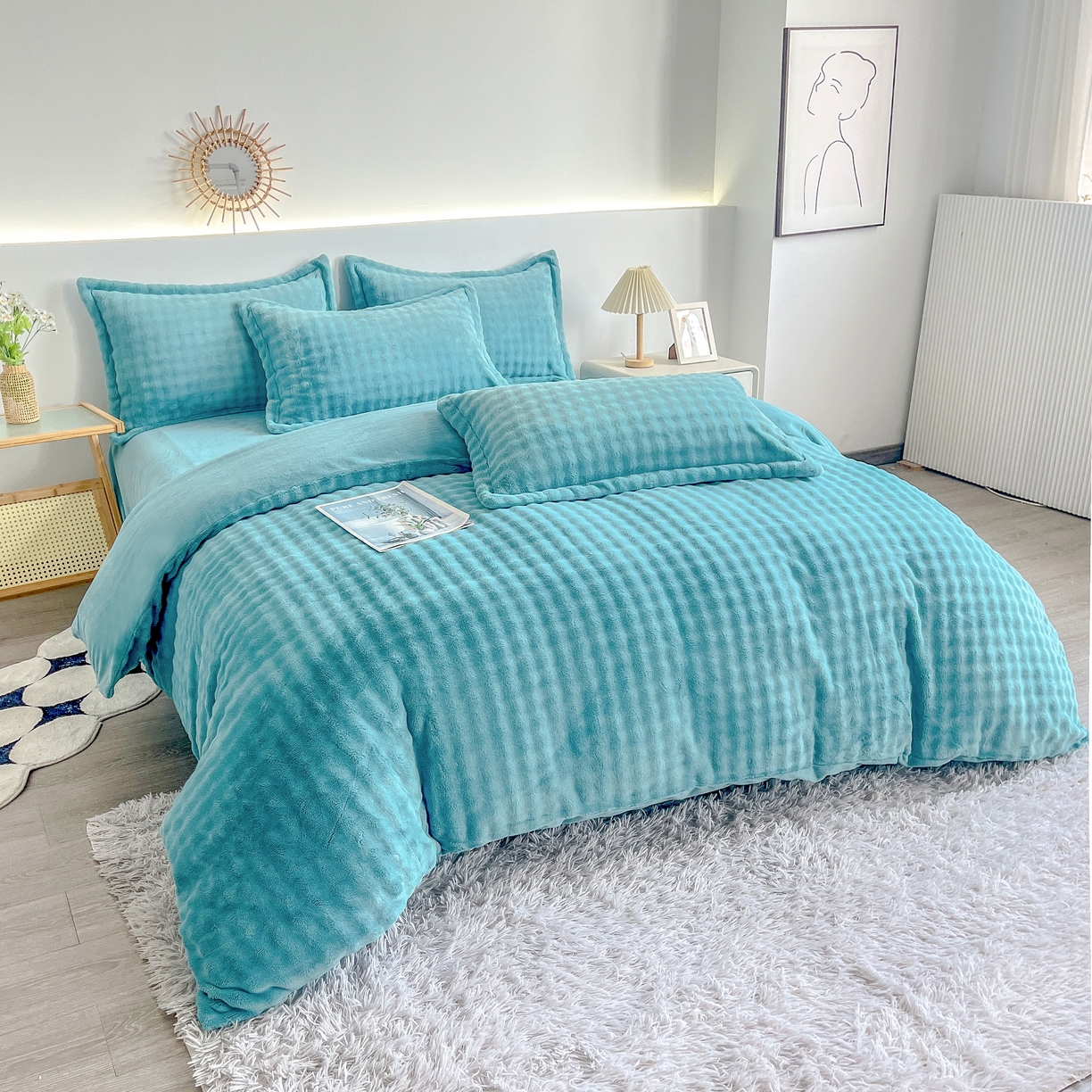 91家纺网 家纺一手货源 找家纺 （总）2025新款全消光皮草绒纯色高克重 四件套——泡泡（赠送拎袋）