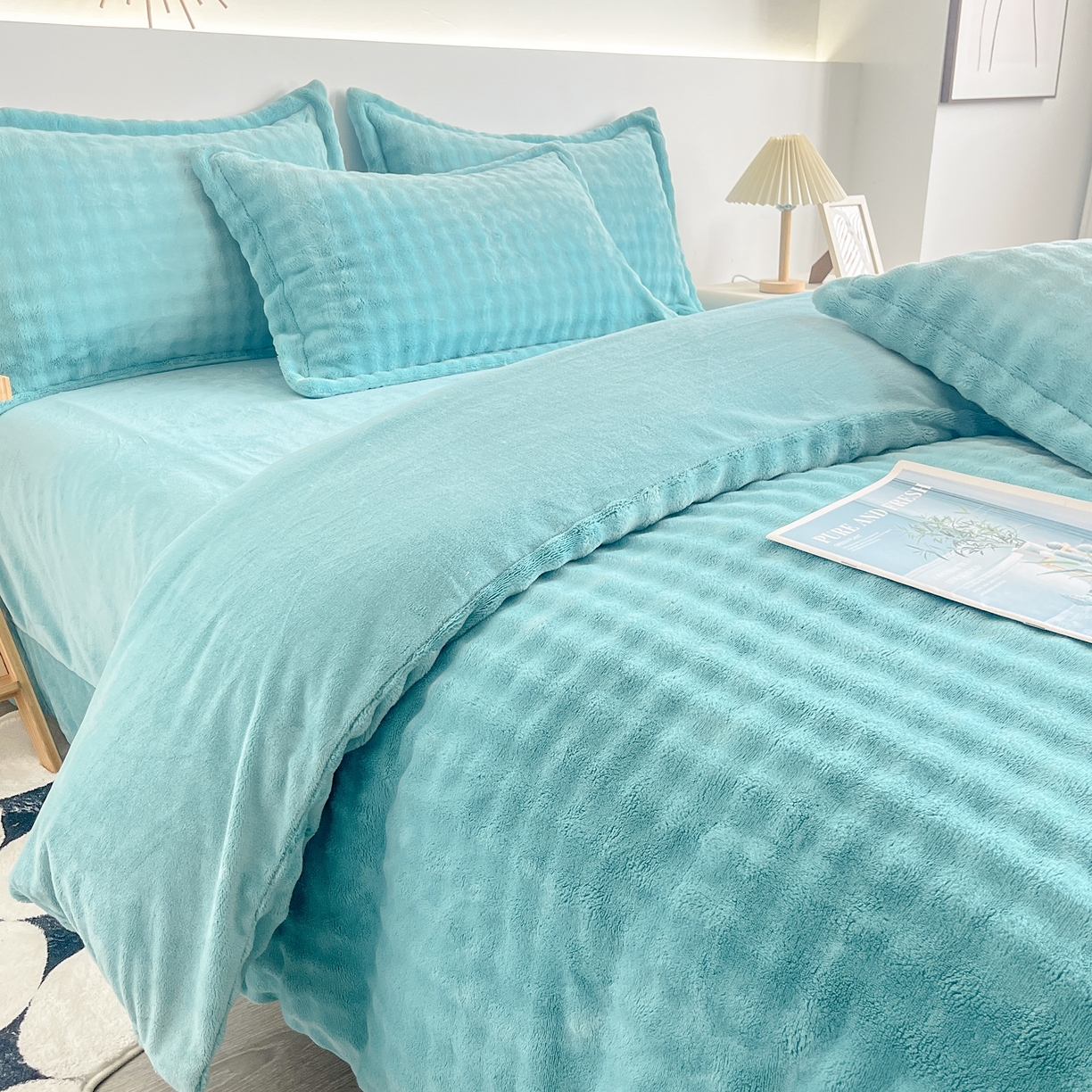 91家纺网 家纺一手货源 找家纺 （总）2025新款全消光皮草绒纯色高克重 四件套——泡泡（赠送拎袋）