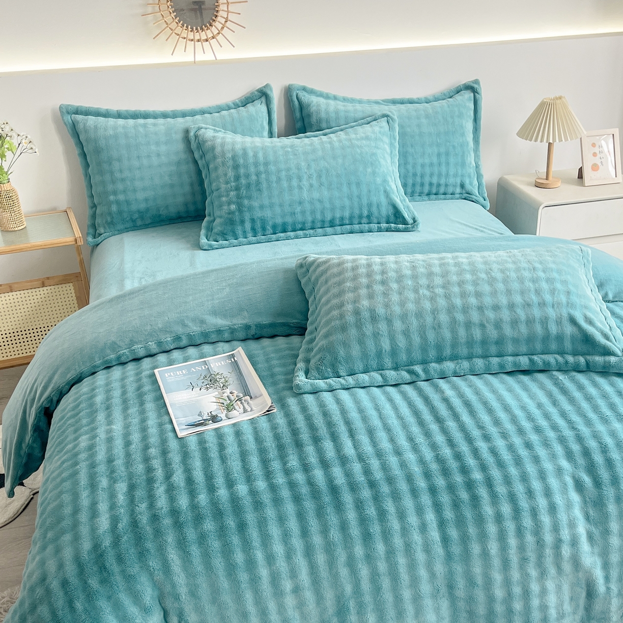 91家纺网 家纺一手货源 找家纺 （总）2025新款全消光皮草绒纯色高克重 四件套——泡泡（赠送拎袋）