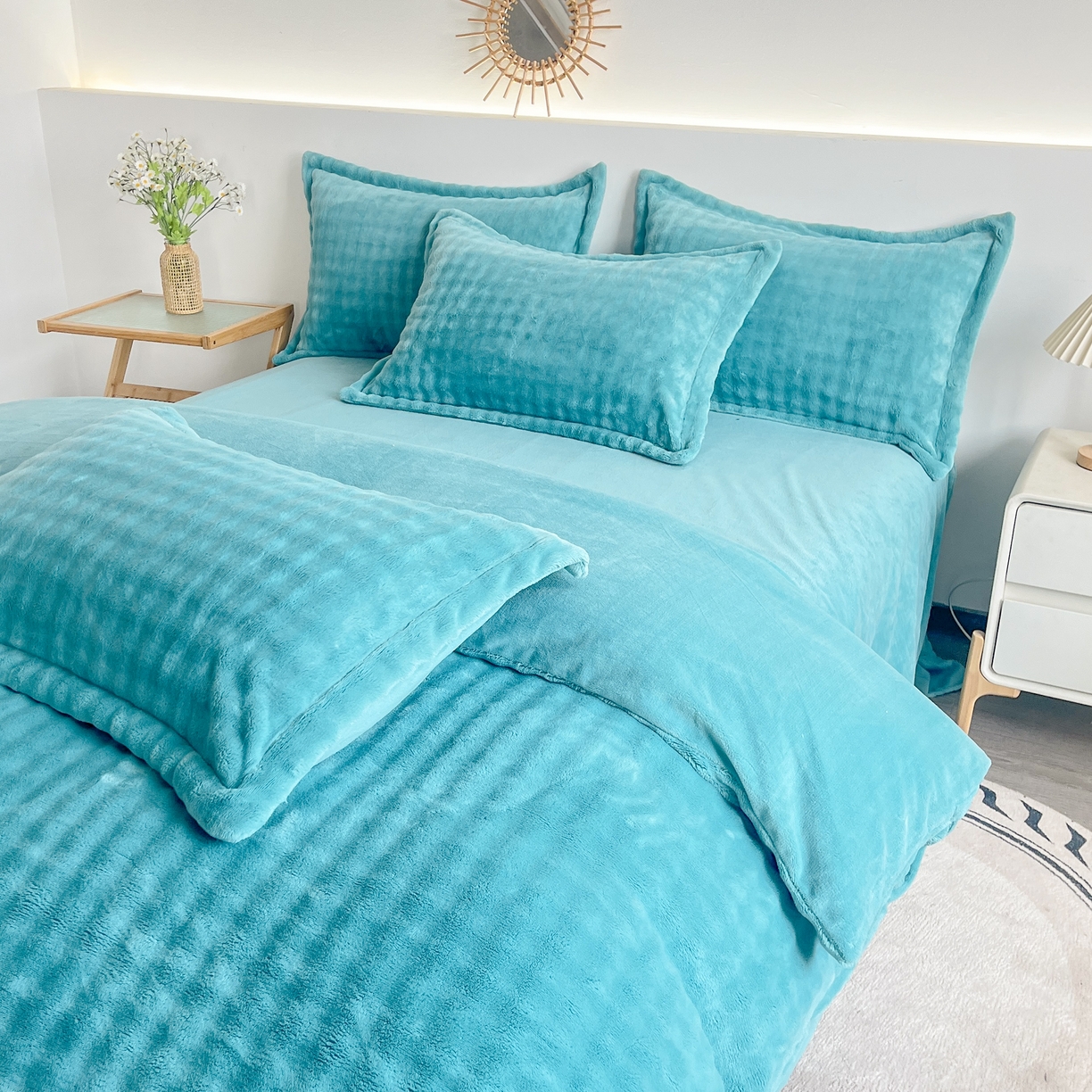 91家纺网 家纺一手货源 找家纺 （总）2025新款全消光皮草绒纯色高克重 四件套——泡泡（赠送拎袋）