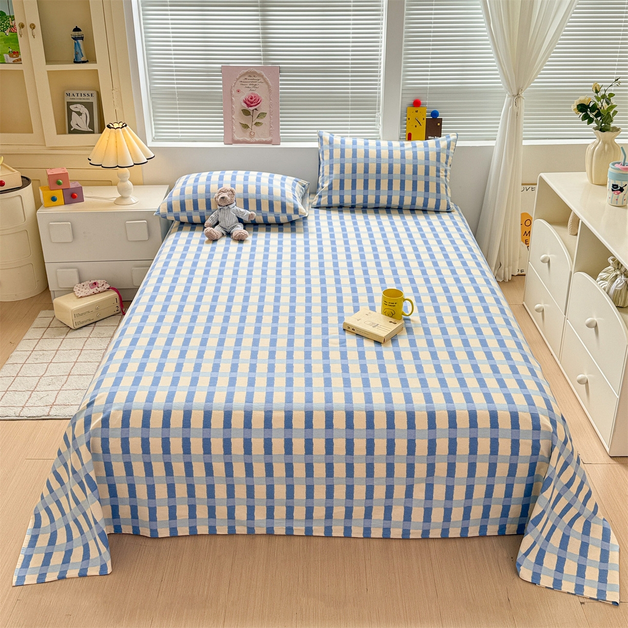 91家纺网 家纺一手货源 找家纺 名兮家居 2025秋冬新款100%全棉纯棉磨毛单床单 床单单件 格调-蓝