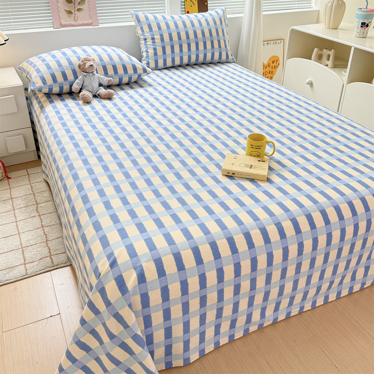 91家纺网 家纺一手货源 找家纺 名兮家居 2025秋冬新款100%全棉纯棉磨毛单床单 床单单件 格调-蓝