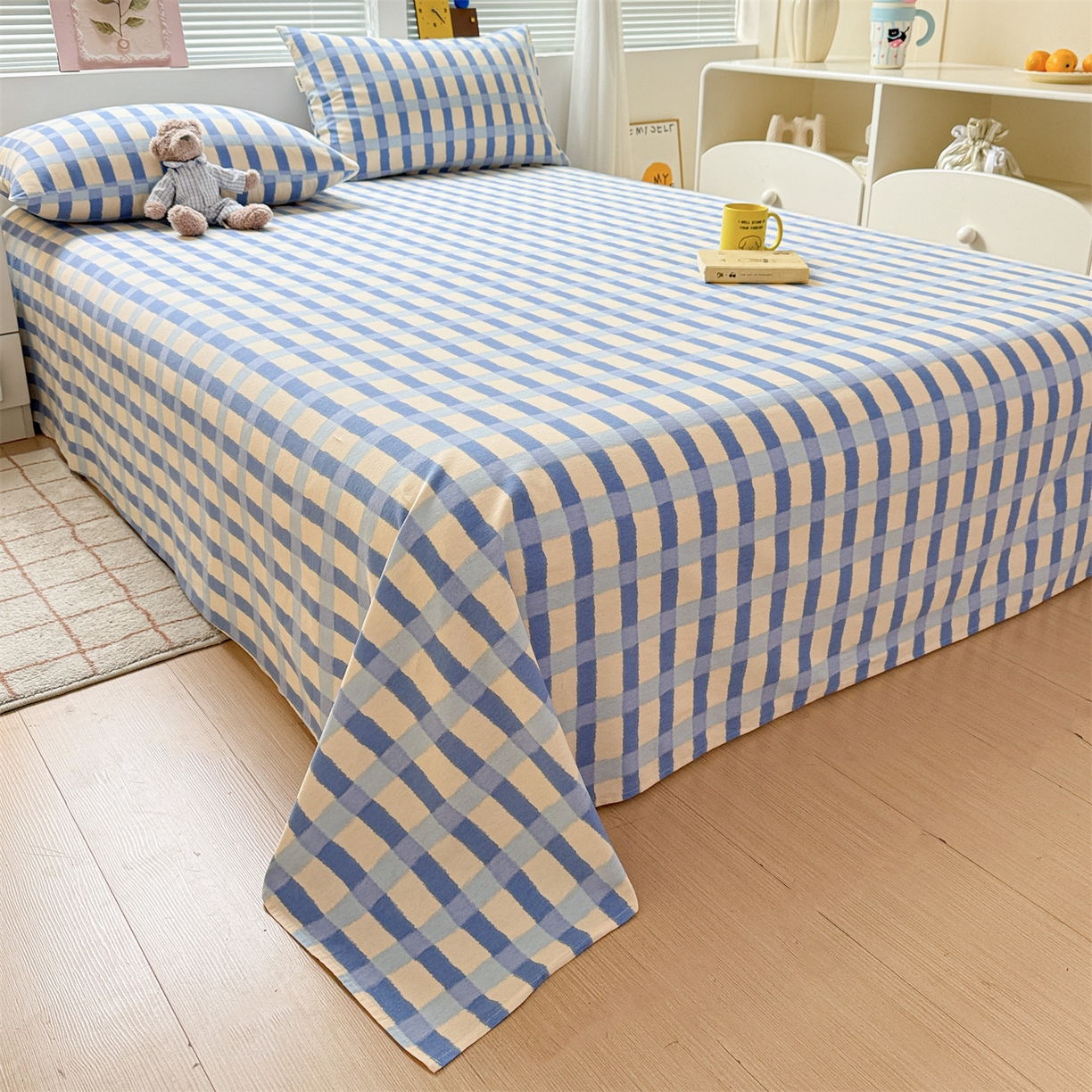 91家纺网 家纺一手货源 找家纺 名兮家居 2025秋冬新款100%全棉纯棉磨毛单床单 床单单件 格调-蓝