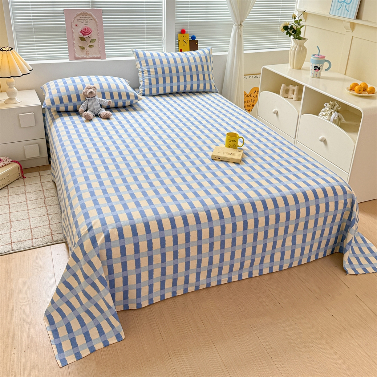 91家纺网 家纺一手货源 找家纺 名兮家居 2025秋冬新款100%全棉纯棉磨毛单床单 床单单件 格调-蓝