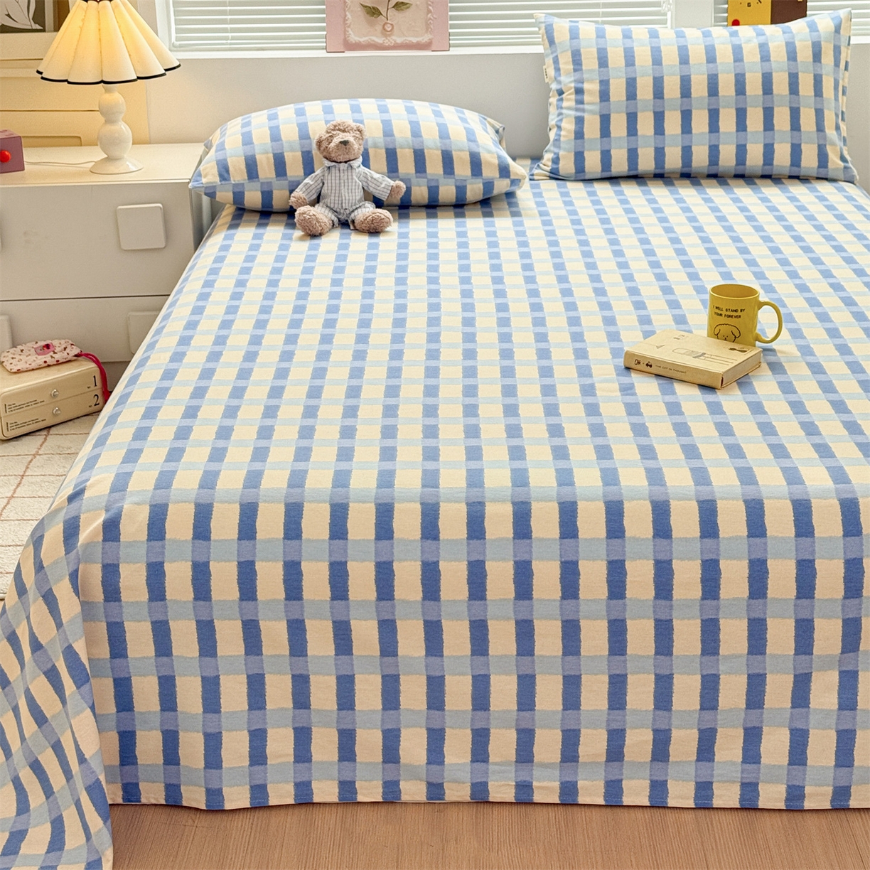 91家纺网 家纺一手货源 找家纺 名兮家居 2025秋冬新款100%全棉纯棉磨毛单床单 床单单件 格调-蓝