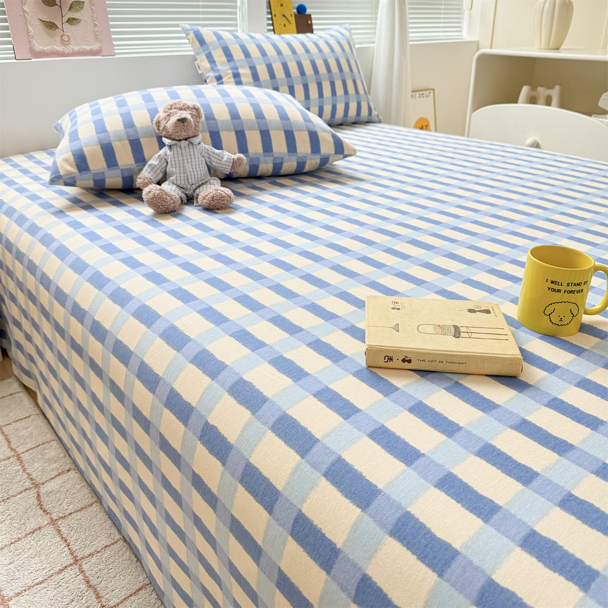 91家纺网 家纺一手货源 找家纺 名兮家居 2025秋冬新款100%全棉纯棉磨毛单床单 床单单件 格调-蓝