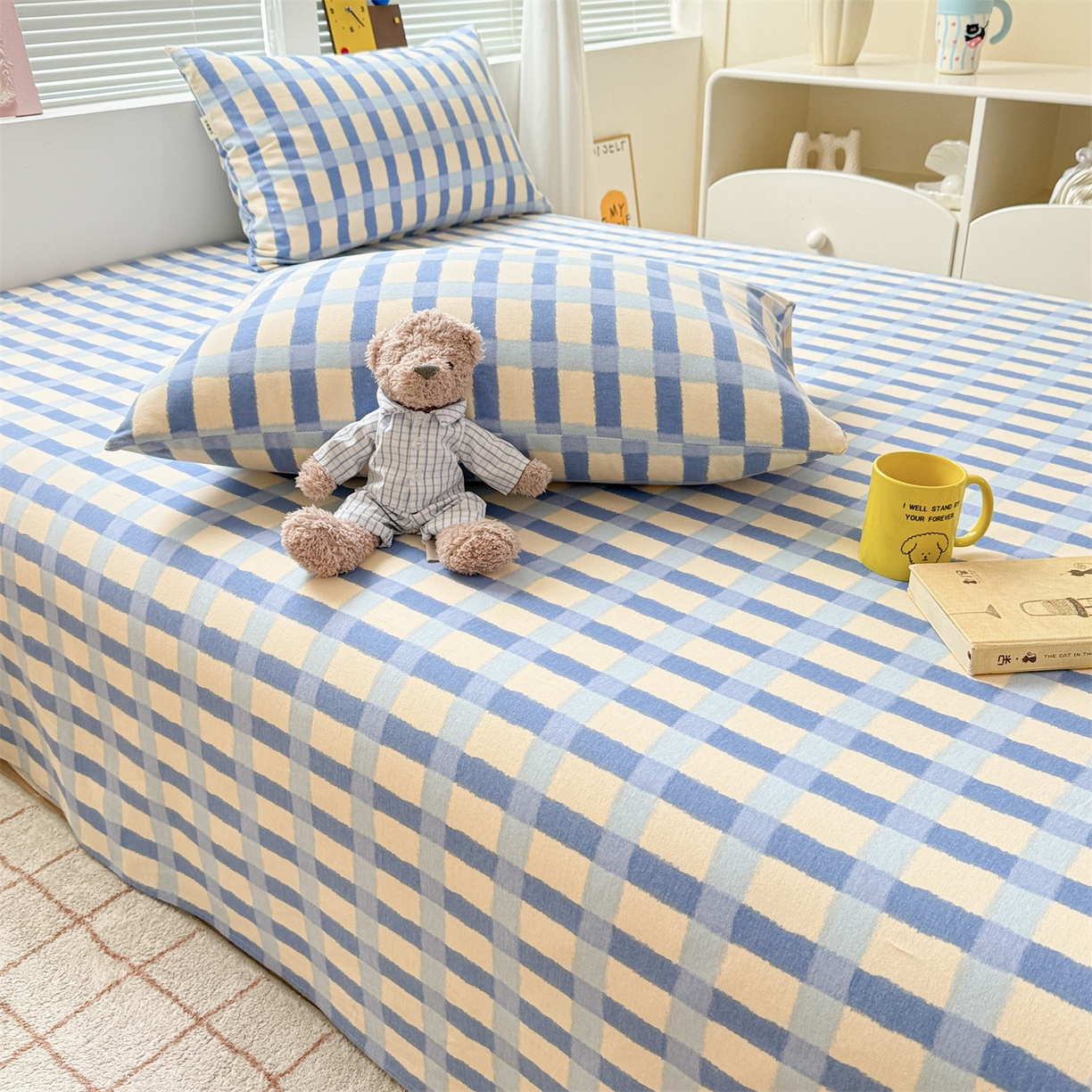 91家纺网 家纺一手货源 找家纺 名兮家居 2025秋冬新款100%全棉纯棉磨毛单床单 床单单件 格调-蓝