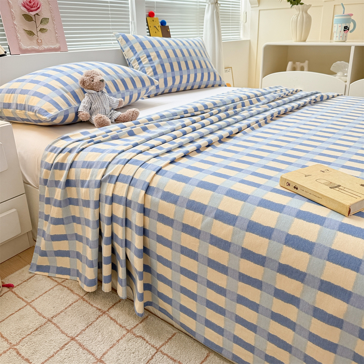 91家纺网 家纺一手货源 找家纺 名兮家居 2025秋冬新款100%全棉纯棉磨毛单床单 床单单件 格调-蓝