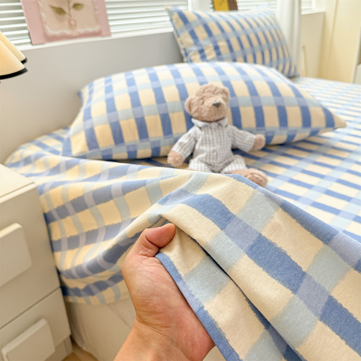 91家纺网 家纺一手货源 找家纺 名兮家居 2025秋冬新款100%全棉纯棉磨毛单床单 床单单件 格调-蓝