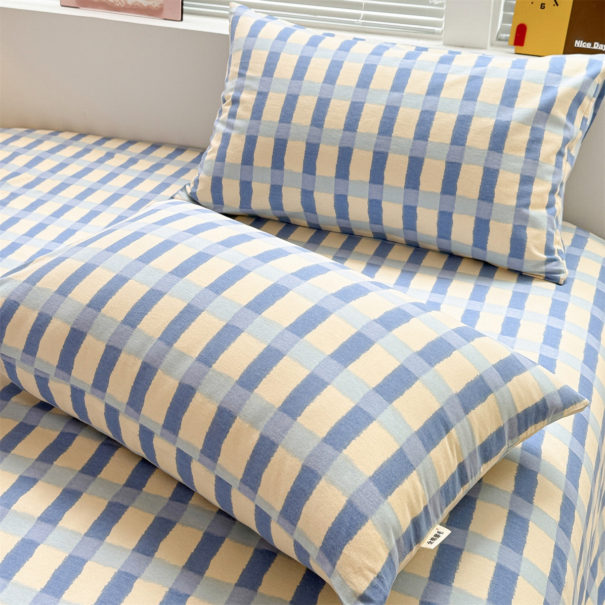 91家纺网 家纺一手货源 找家纺 名兮家居 2025秋冬新款100%全棉纯棉磨毛单床单 床单单件 格调-蓝