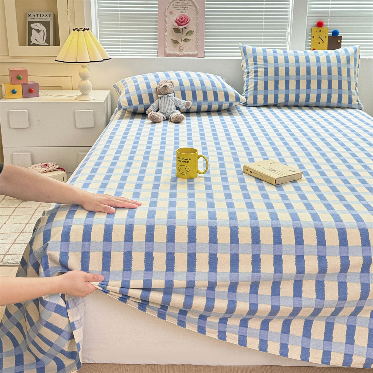 91家纺网 家纺一手货源 找家纺 名兮家居 2025秋冬新款100%全棉纯棉磨毛单床单 床单单件 格调-蓝