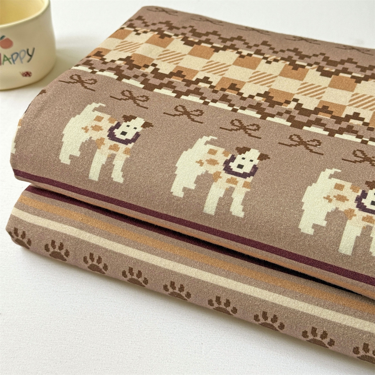 91家纺网 家纺一手货源 找家纺 名兮家居 2025秋冬新款100%全棉纯棉磨毛单床单 床单单件 蝴蝶结小狗-咖