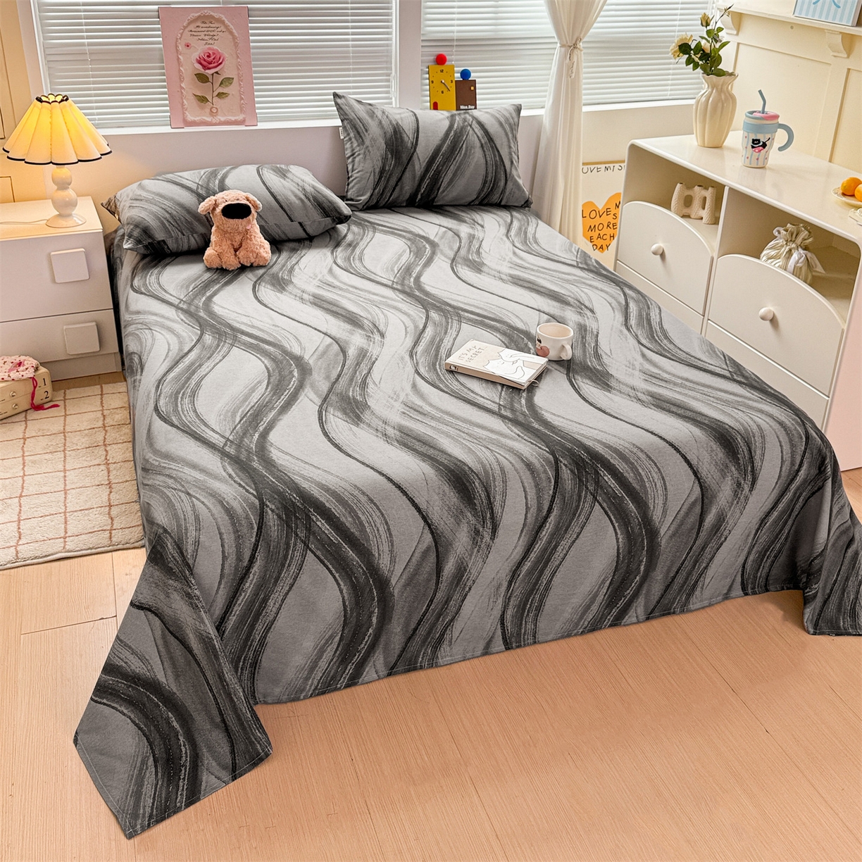 91家纺网 家纺一手货源 找家纺 名兮家居 2025秋冬新款100%全棉纯棉磨毛单床单 床单单件 律动