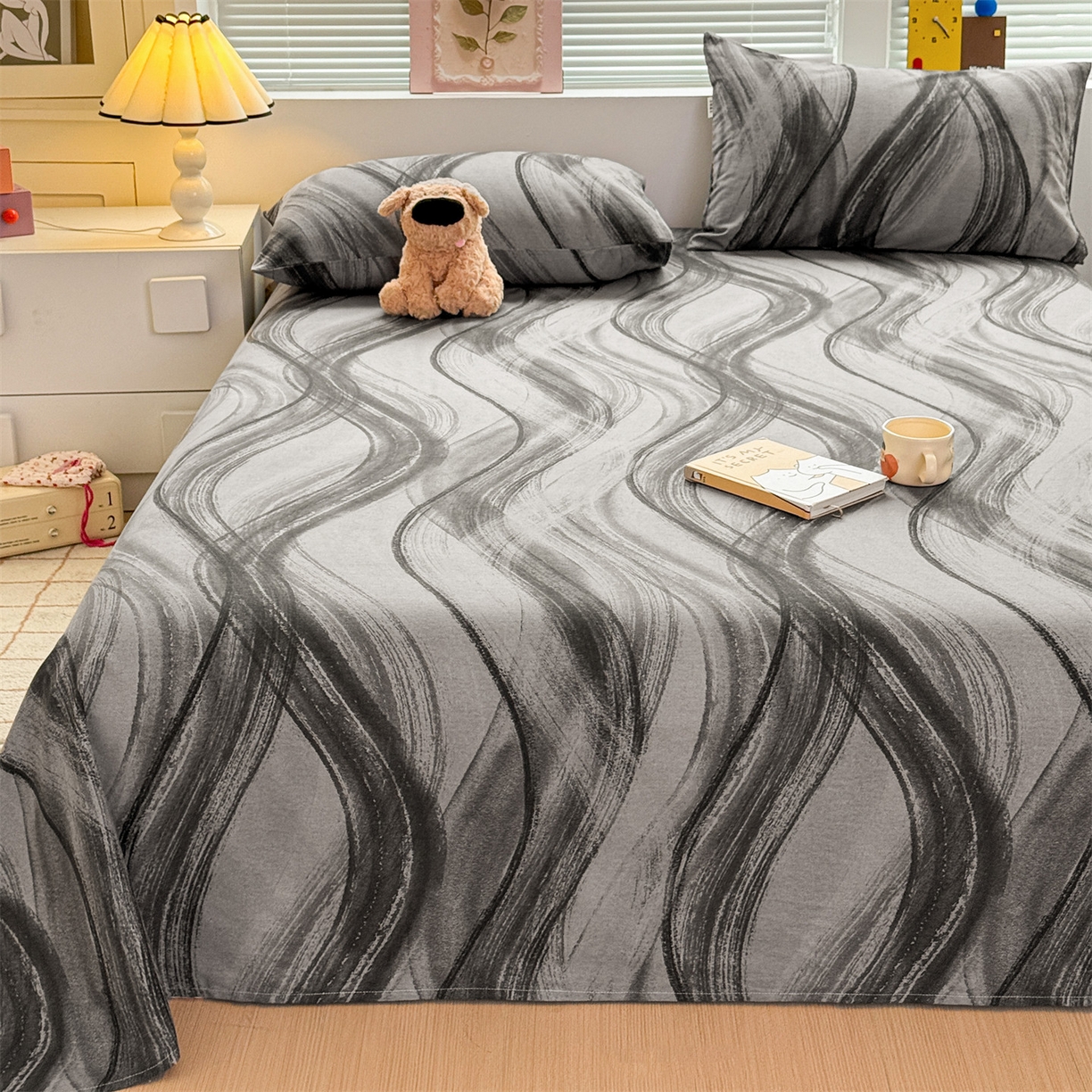 91家纺网 家纺一手货源 找家纺 名兮家居 2025秋冬新款100%全棉纯棉磨毛单床单 床单单件 律动