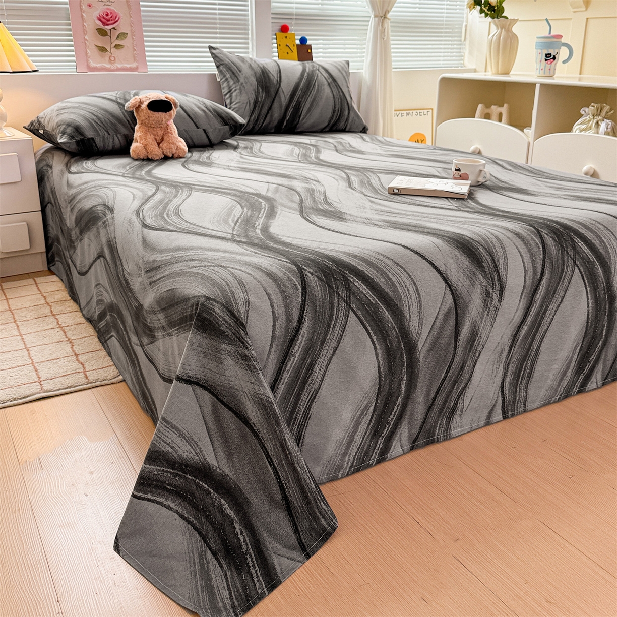 91家纺网 家纺一手货源 找家纺 名兮家居 2025秋冬新款100%全棉纯棉磨毛单床单 床单单件 律动