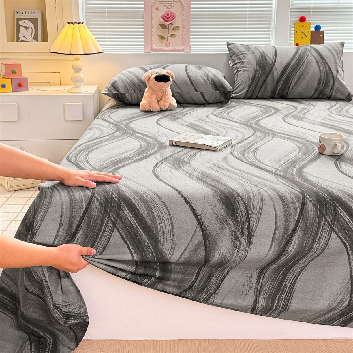 91家纺网 家纺一手货源 找家纺 名兮家居 2025秋冬新款100%全棉纯棉磨毛单床单 床单单件 律动