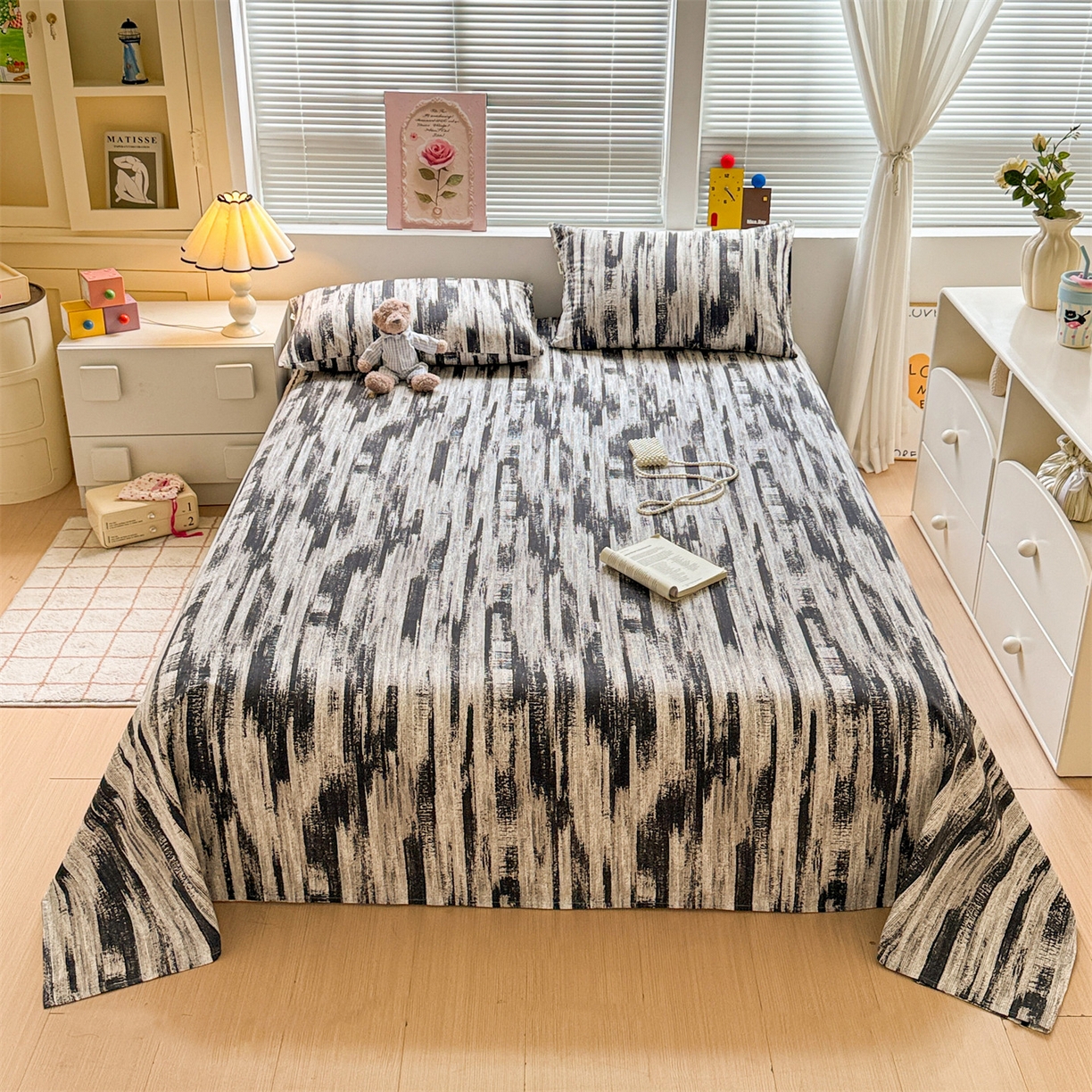 91家纺网 家纺一手货源 找家纺 名兮家居 2025秋冬新款100%全棉纯棉磨毛单床单 床单单件 墨痕