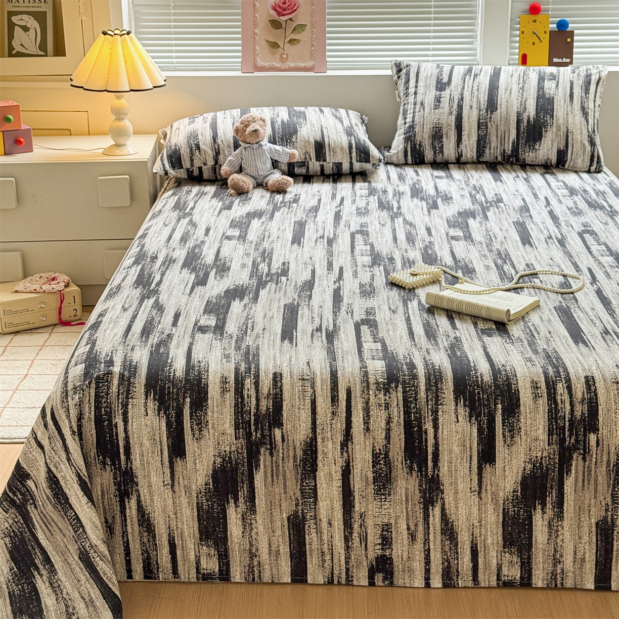 91家纺网 家纺一手货源 找家纺 名兮家居 2025秋冬新款100%全棉纯棉磨毛单床单 床单单件 墨痕