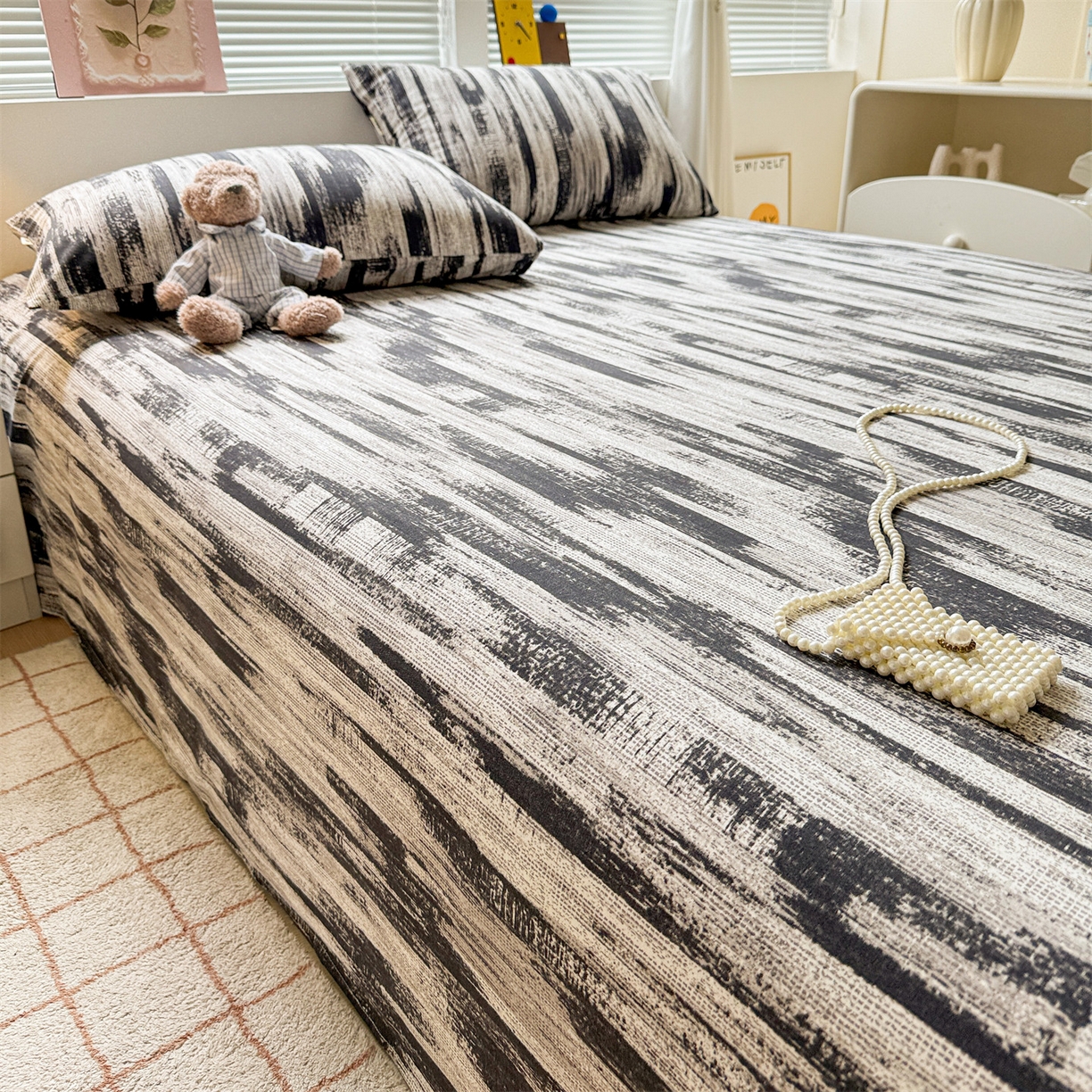 91家纺网 家纺一手货源 找家纺 名兮家居 2025秋冬新款100%全棉纯棉磨毛单床单 床单单件 墨痕