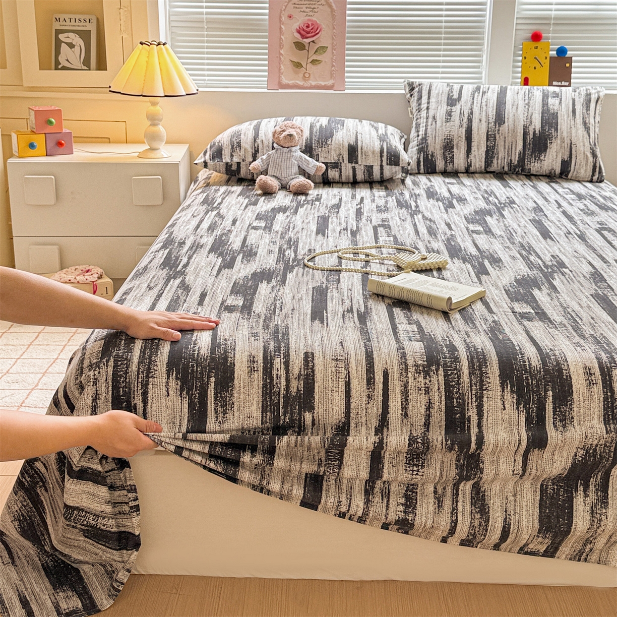 91家纺网 家纺一手货源 找家纺 名兮家居 2025秋冬新款100%全棉纯棉磨毛单床单 床单单件 墨痕