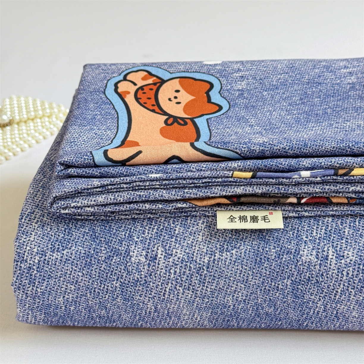 名兮家居 2025秋冬新款100%全棉纯棉磨毛单床单 床单单件 牛仔猫