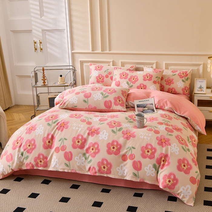 91家纺网 家纺一手货源 找家纺 宇彬家纺 2025新款秋冬全棉纯棉精梳生态原棉印花加厚磨毛被套单被套被套单件单品被套 芬妮（粉）