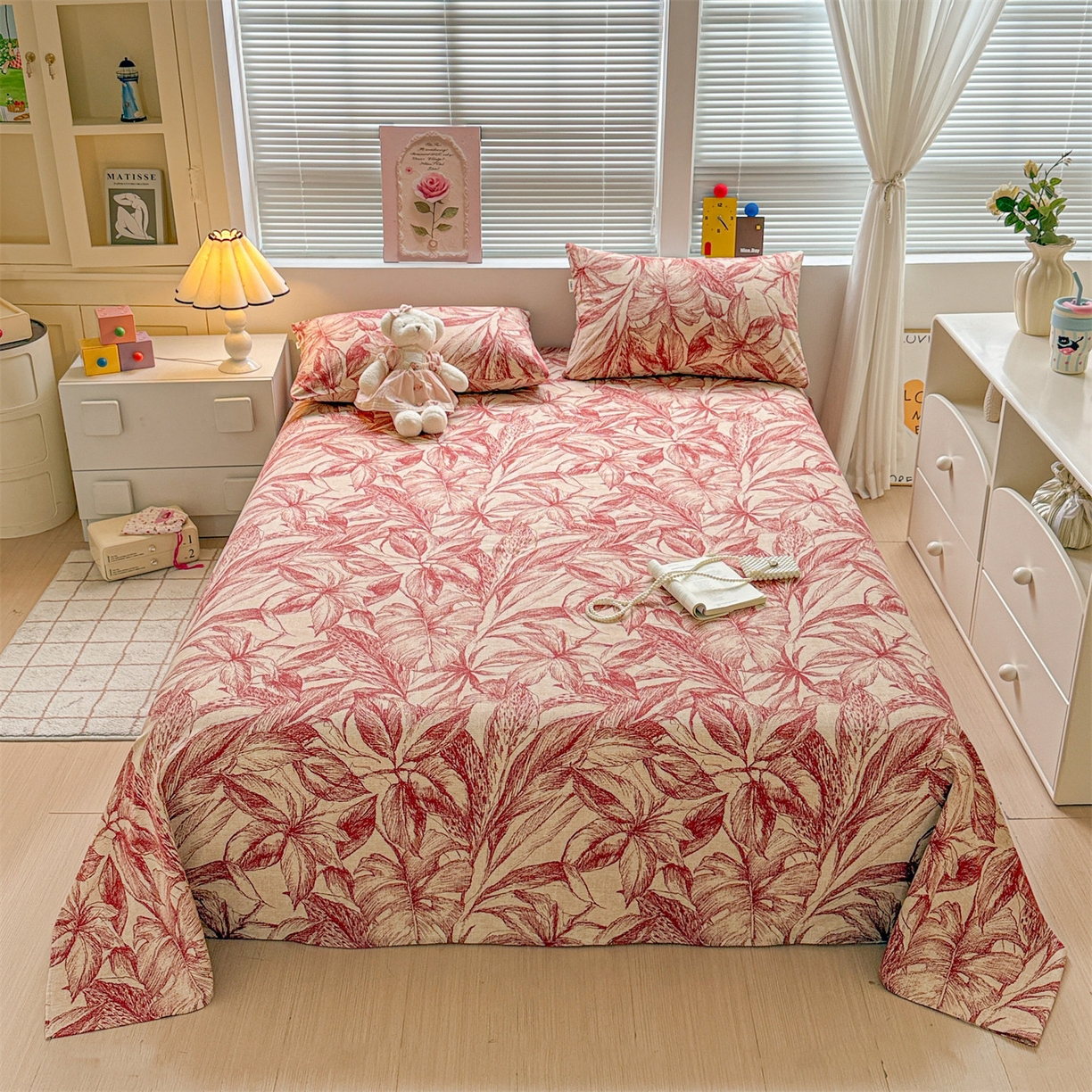 91家纺网 家纺一手货源 找家纺 名兮家居 2025秋冬新款100%全棉纯棉磨毛单床单 床单单件 秋韵-红