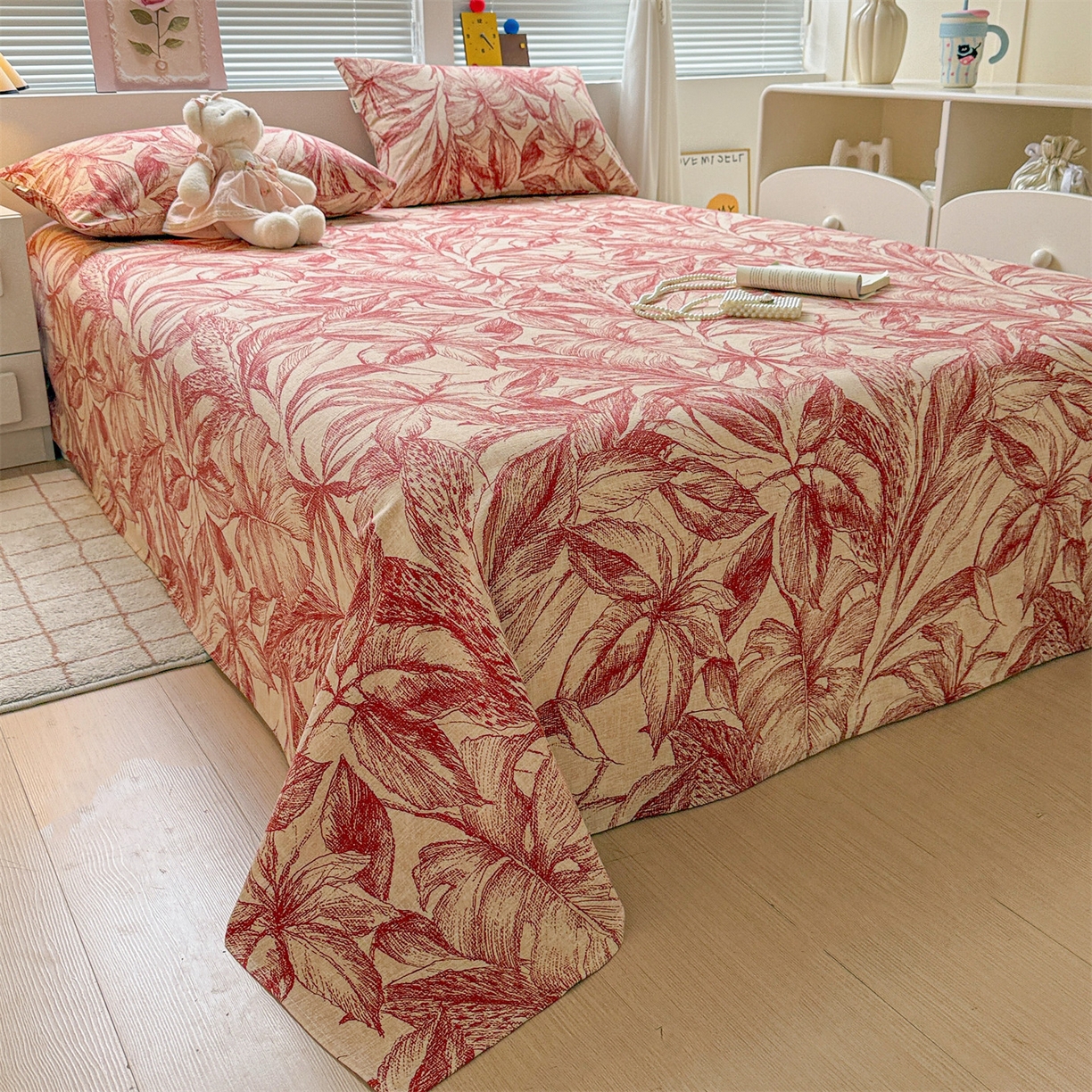 91家纺网 家纺一手货源 找家纺 名兮家居 2025秋冬新款100%全棉纯棉磨毛单床单 床单单件 秋韵-红