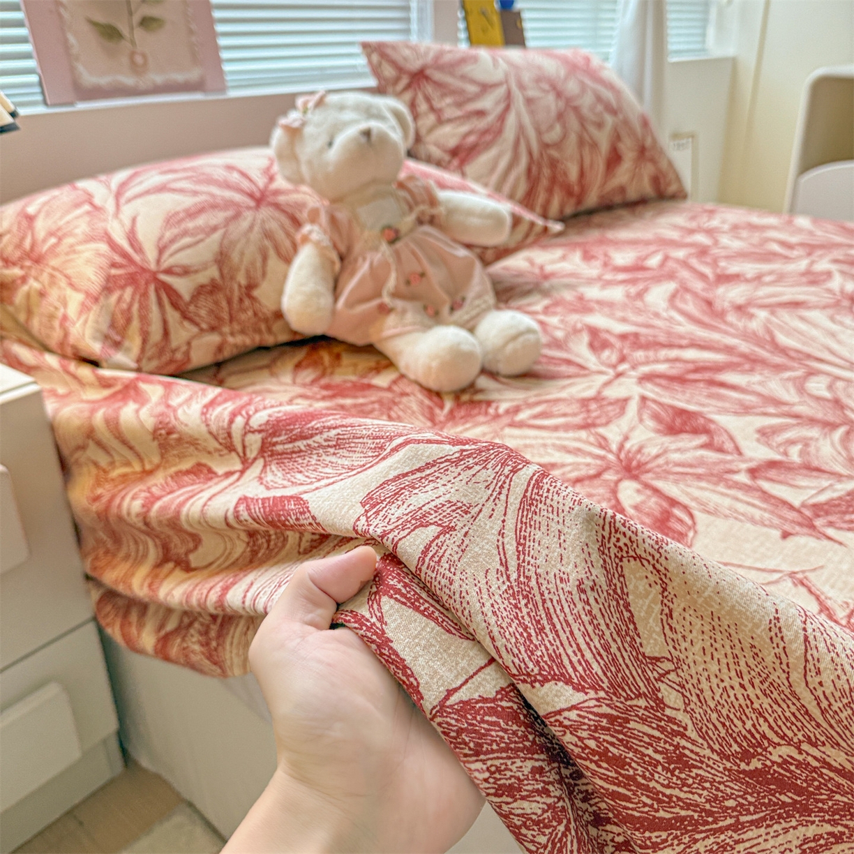 91家纺网 家纺一手货源 找家纺 名兮家居 2025秋冬新款100%全棉纯棉磨毛单床单 床单单件 秋韵-红