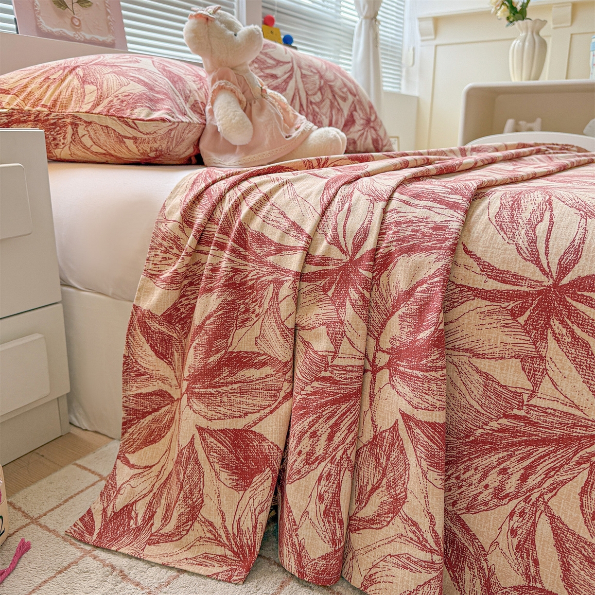 91家纺网 家纺一手货源 找家纺 名兮家居 2025秋冬新款100%全棉纯棉磨毛单床单 床单单件 秋韵-红