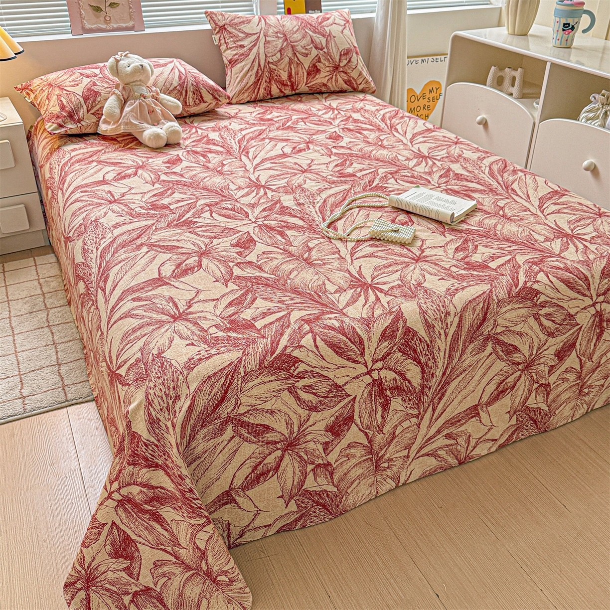 91家纺网 家纺一手货源 找家纺 名兮家居 2025秋冬新款100%全棉纯棉磨毛单床单 床单单件 秋韵-红