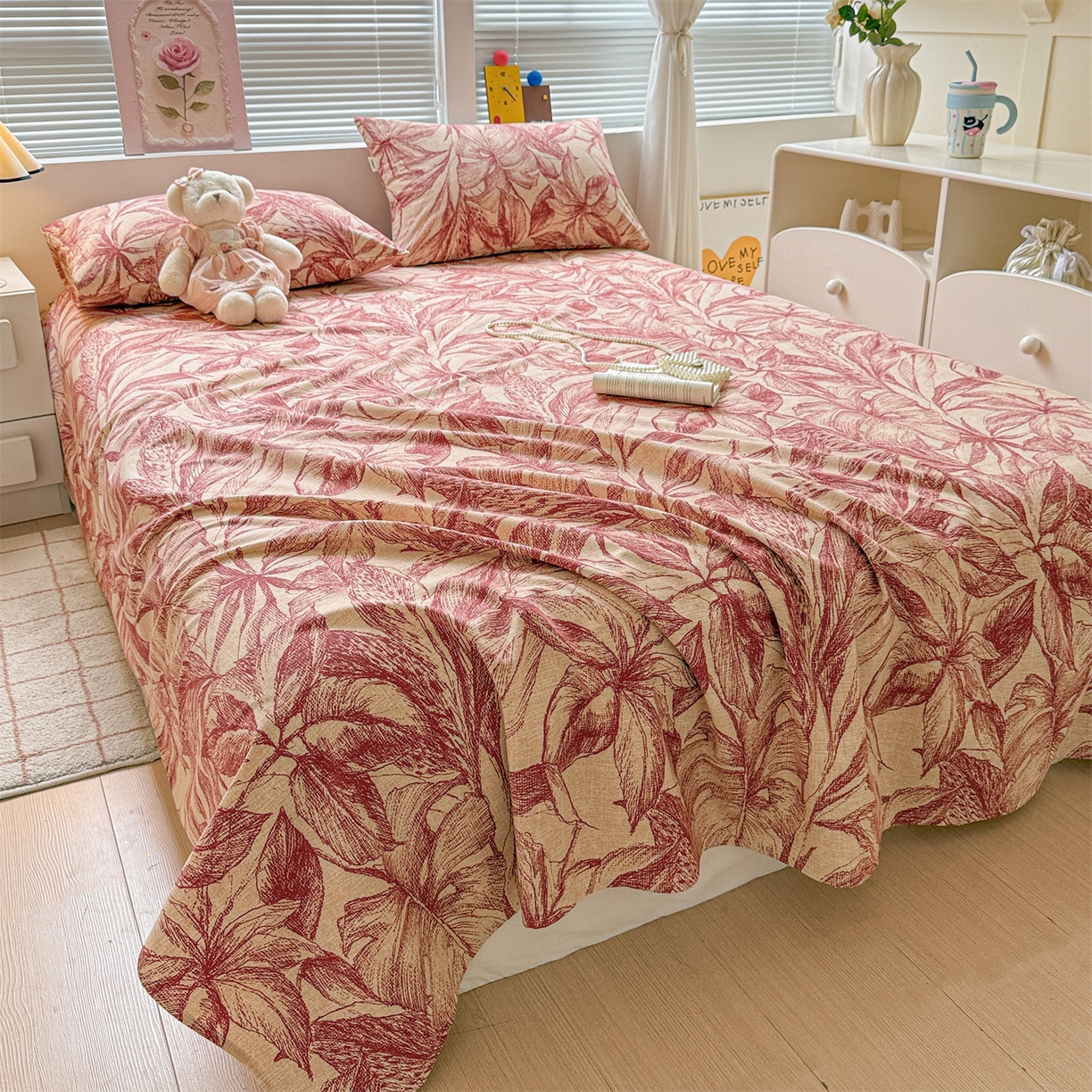 91家纺网 家纺一手货源 找家纺 名兮家居 2025秋冬新款100%全棉纯棉磨毛单床单 床单单件 秋韵-红