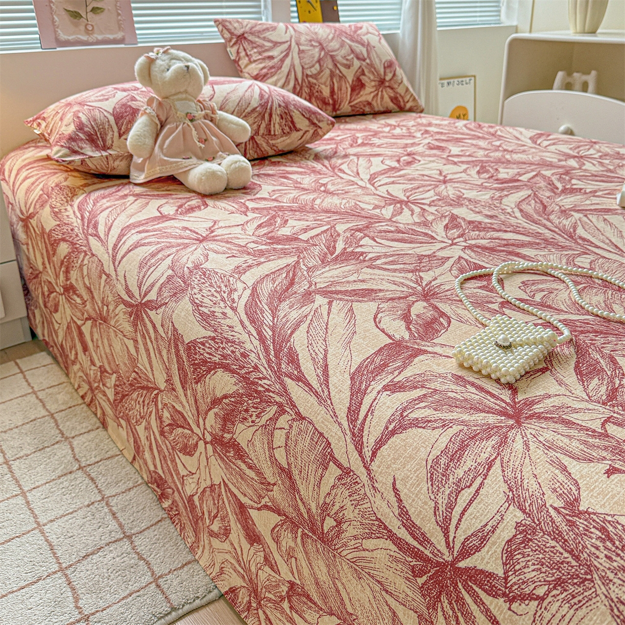 91家纺网 家纺一手货源 找家纺 名兮家居 2025秋冬新款100%全棉纯棉磨毛单床单 床单单件 秋韵-红