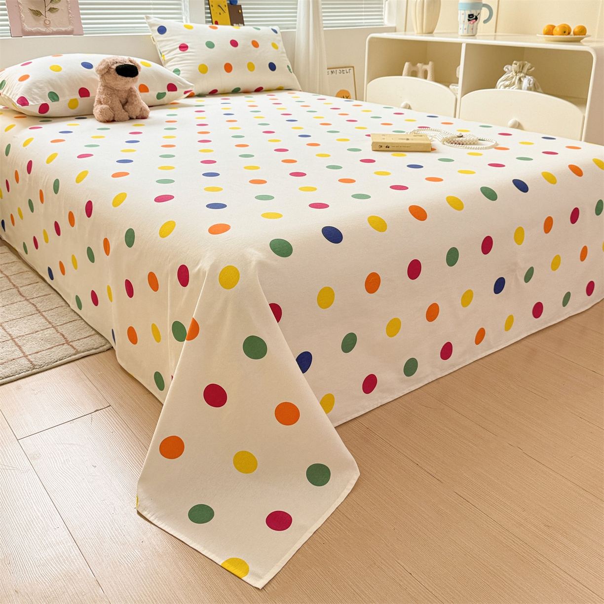 91家纺网 家纺一手货源 找家纺 名兮家居 2025秋冬新款100%全棉纯棉磨毛单床单 床单单件 柔色圆点