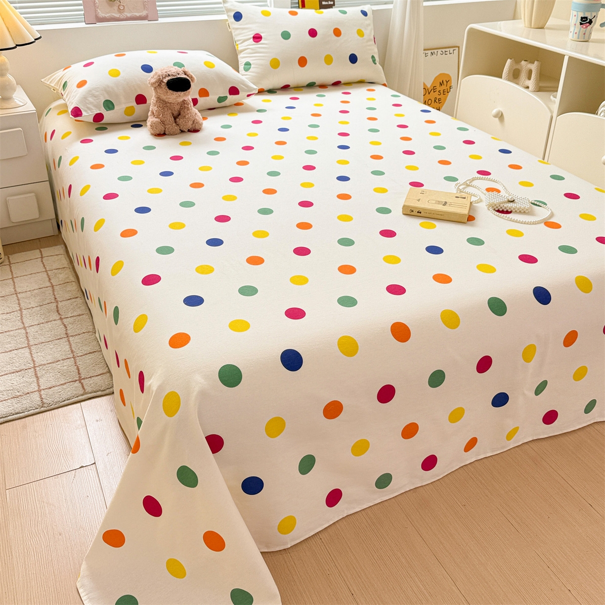 91家纺网 家纺一手货源 找家纺 名兮家居 2025秋冬新款100%全棉纯棉磨毛单床单 床单单件 柔色圆点