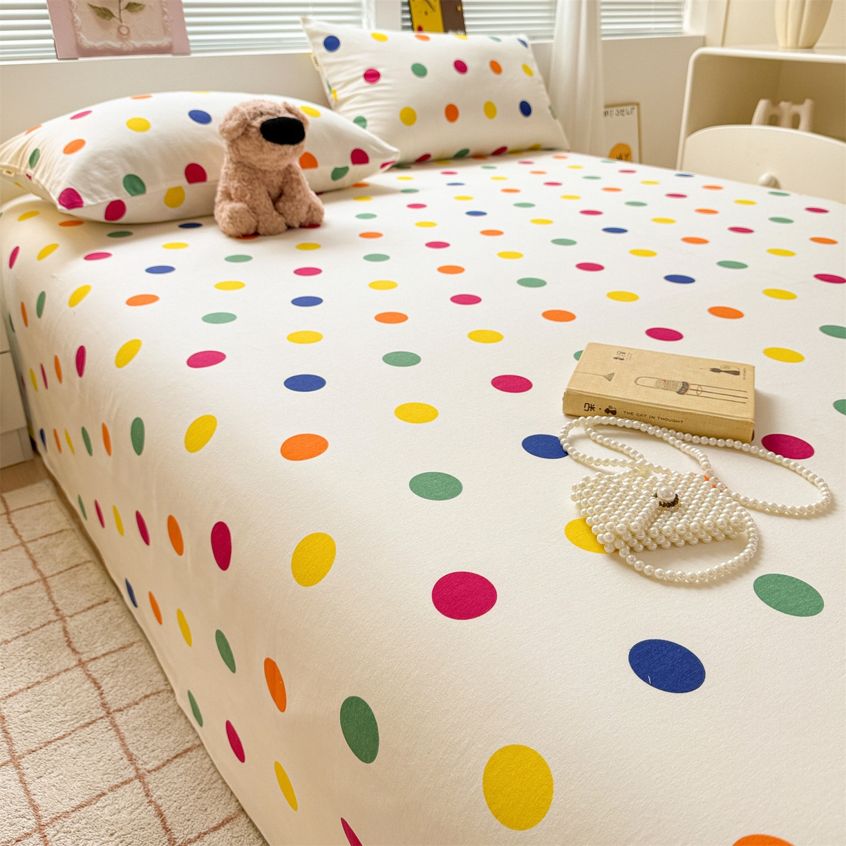 91家纺网 家纺一手货源 找家纺 名兮家居 2025秋冬新款100%全棉纯棉磨毛单床单 床单单件 柔色圆点