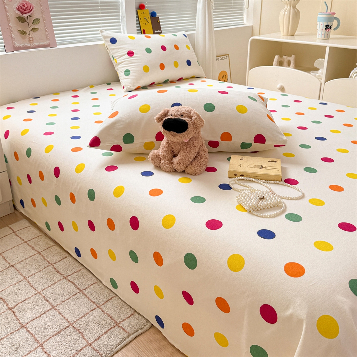 91家纺网 家纺一手货源 找家纺 名兮家居 2025秋冬新款100%全棉纯棉磨毛单床单 床单单件 柔色圆点