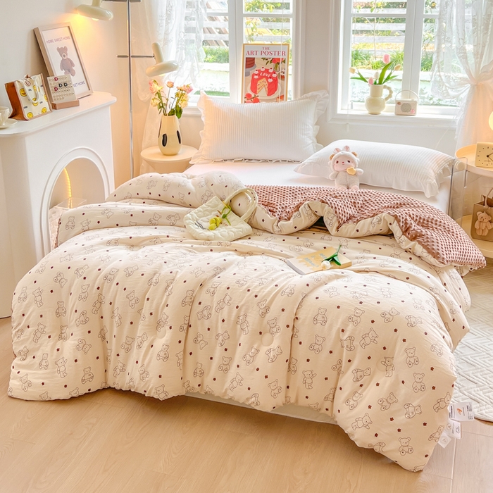 91家纺网 家纺一手货源 找家纺 （总）居易简 2025新款水洗棉双层纱豆豆绒被被子被芯冬被春秋被豆豆被加绒直播  