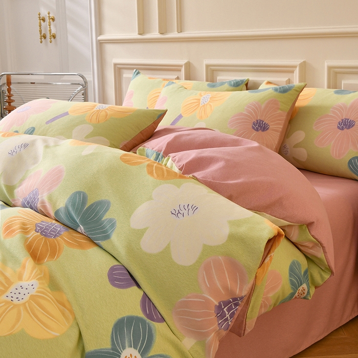 91家纺网 家纺一手货源 找家纺 宇彬家纺 2025新款秋冬全棉纯棉精梳生态原棉印花加厚磨毛被套单被套被套单件单品被套 花颜朵朵（绿）