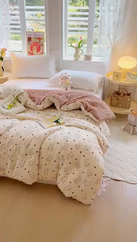 91家纺网 家纺一手货源 找家纺 （总）居易简 2025新款水洗棉双层纱豆豆绒被被子被芯冬被春秋被豆豆被加绒直播  