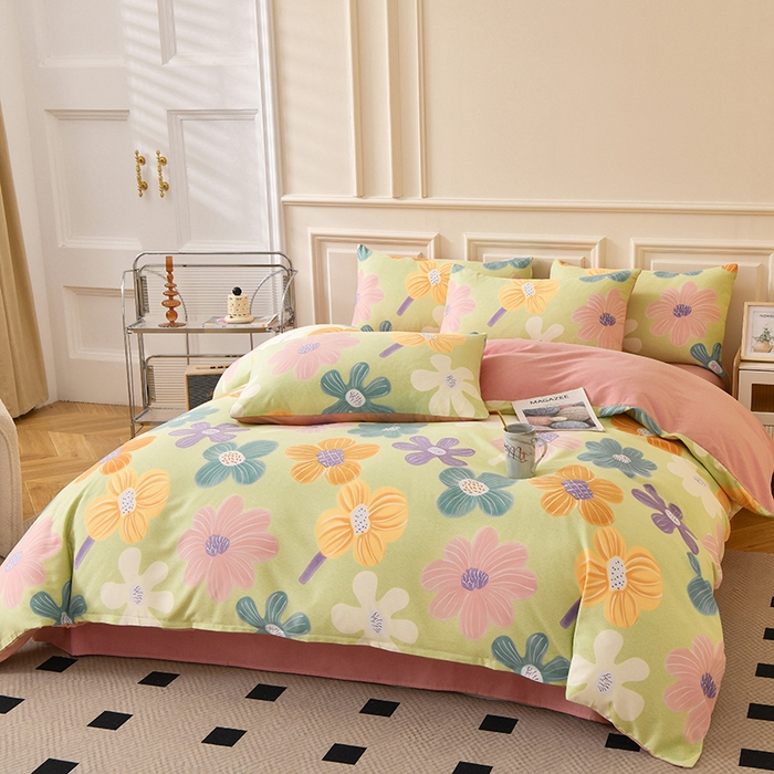 91家纺网 家纺一手货源 找家纺 宇彬家纺 2025新款秋冬全棉纯棉精梳生态原棉印花加厚磨毛被套单被套被套单件单品被套 花颜朵朵（绿）