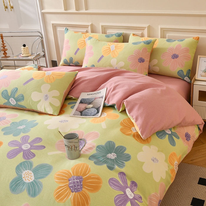 91家纺网 家纺一手货源 找家纺 宇彬家纺 2025新款秋冬全棉纯棉精梳生态原棉印花加厚磨毛被套单被套被套单件单品被套 花颜朵朵（绿）