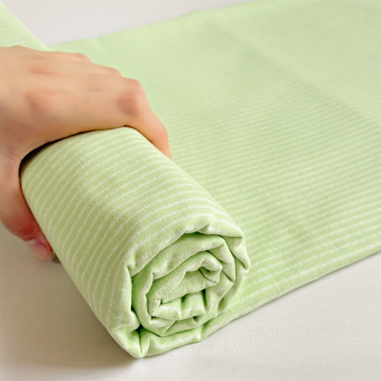 91家纺网 家纺一手货源 找家纺 名兮家居 2025秋冬新款100%全棉纯棉磨毛单床单 床单单件 细条-绿