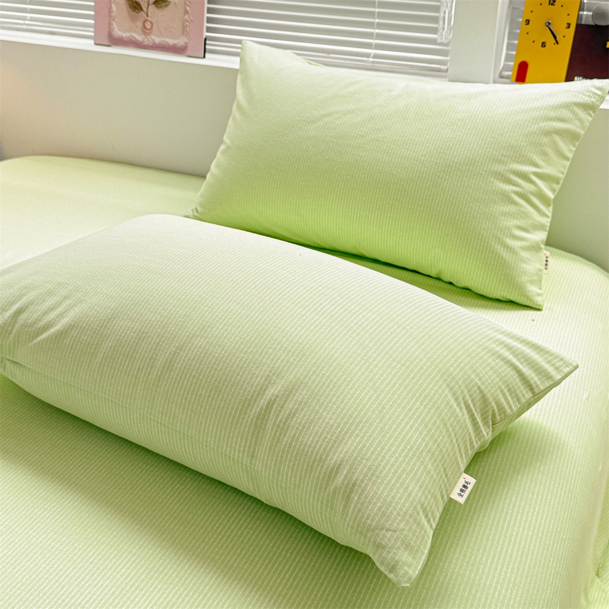 91家纺网 家纺一手货源 找家纺 名兮家居 2025秋冬新款100%全棉纯棉磨毛单床单 床单单件 细条-绿