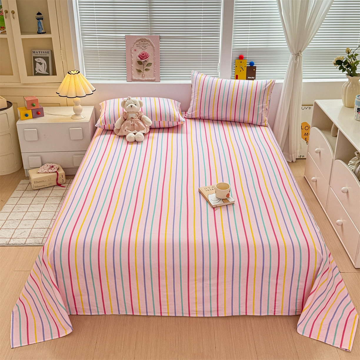 91家纺网 家纺一手货源 找家纺 名兮家居 2025秋冬新款100%全棉纯棉磨毛单床单 床单单件 炫彩条纹