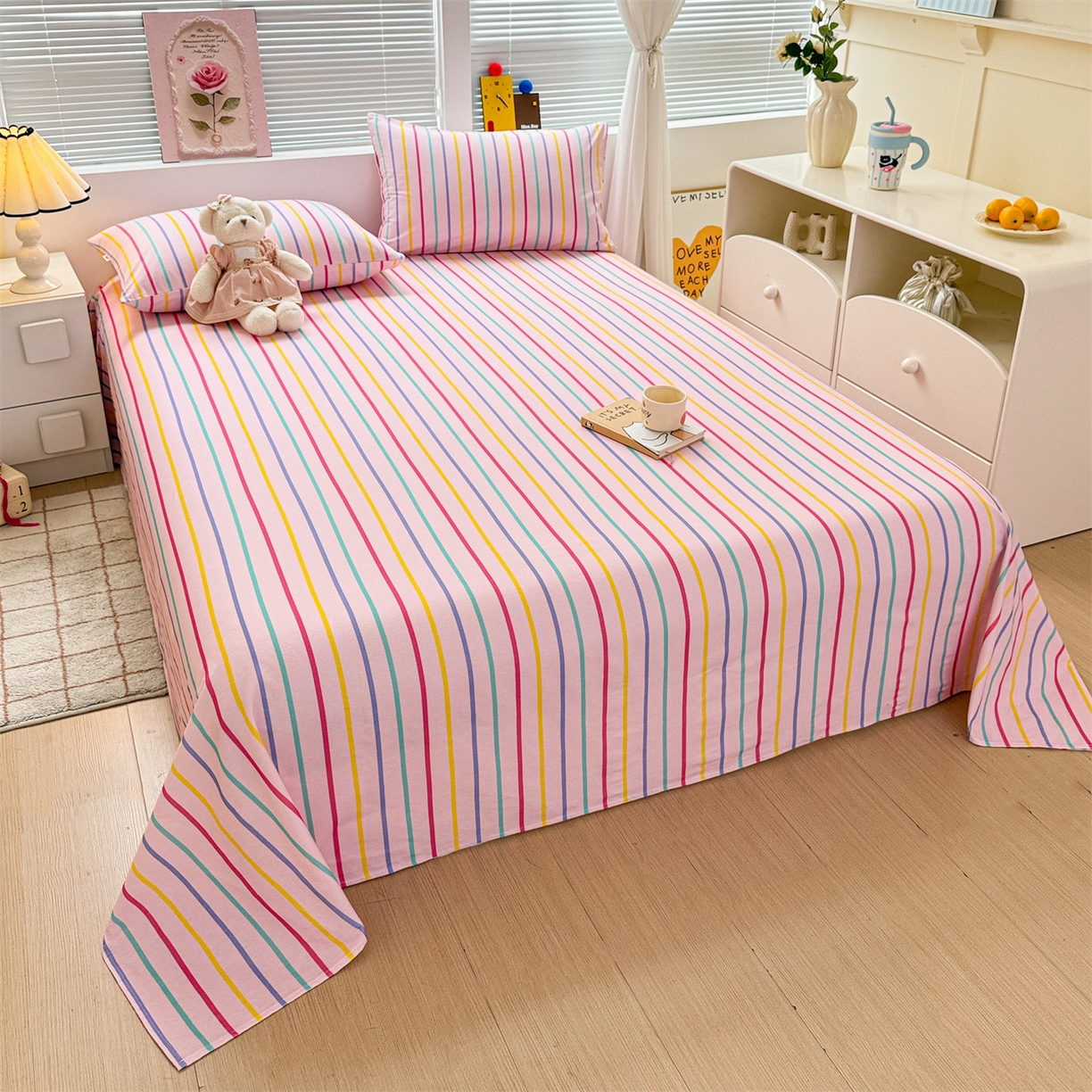 91家纺网 家纺一手货源 找家纺 名兮家居 2025秋冬新款100%全棉纯棉磨毛单床单 床单单件 炫彩条纹